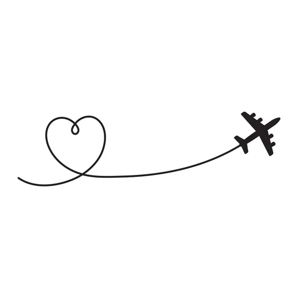 Векторная Иллюстрация Маршрута Самолета Путь Сердца Выделен Белом Фоне — стоковый вектор