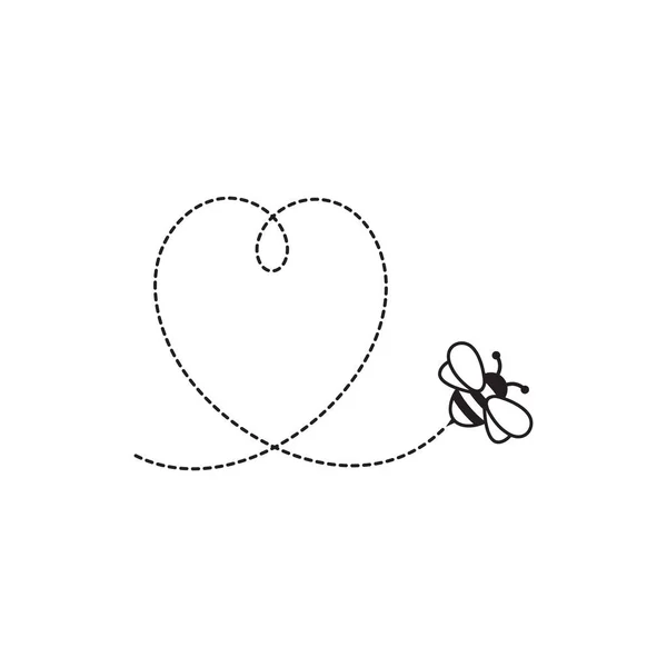 卡通蜜蜂在心形虚空的路线上飞翔 — 图库矢量图片