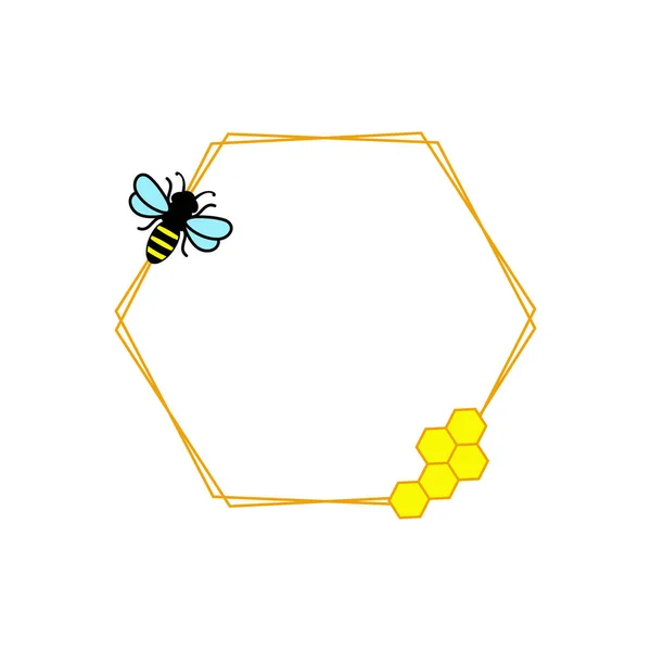 Honey Bee Frame Vector Hexagon Frame Vector — Stock Vector