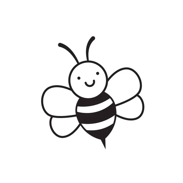 Leuke Cartoon Bee Pictogram Witte Achtergrond — Stockvector