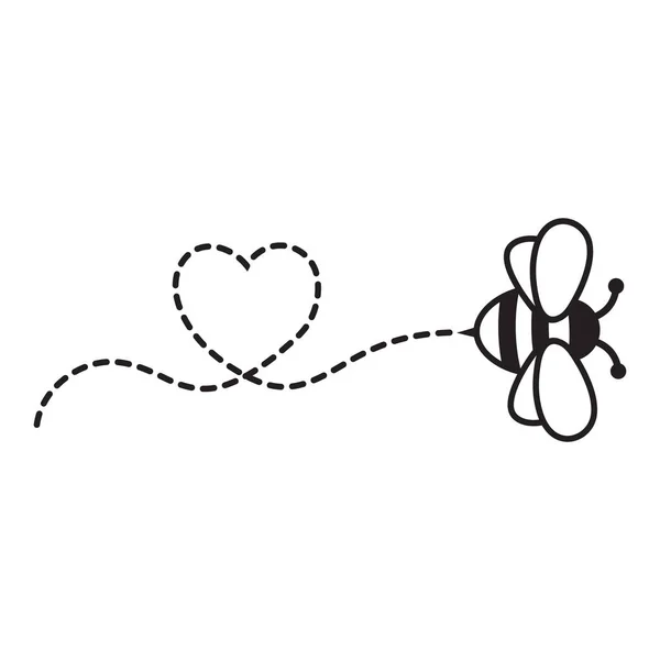 Cartoon Bee Flying Heart Shaped Dotted Route - Stok Vektor
