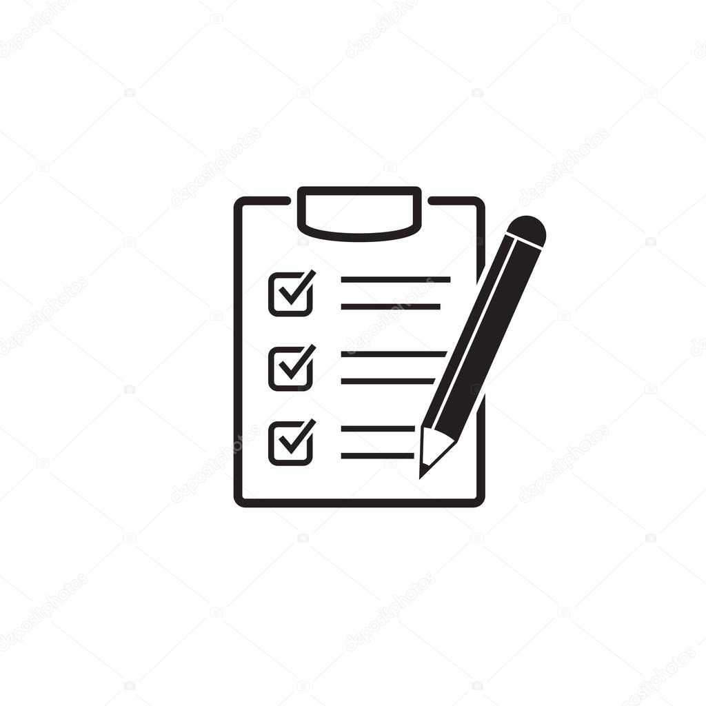 Clipboard pencil vector icon. Black illustration isolated on white background for graphic and web design.