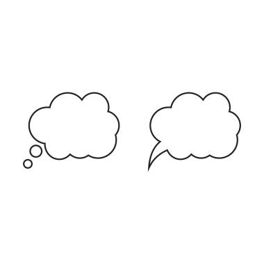 Konuşma ya da düşünme balonu, boş iletişim bulutu. Vektör tasarım ögesi.