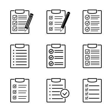 Kontrol listesi simgesi olan pano, web sitesi ve uygulama tasarımı için sembol. Vektör yanılsaması.