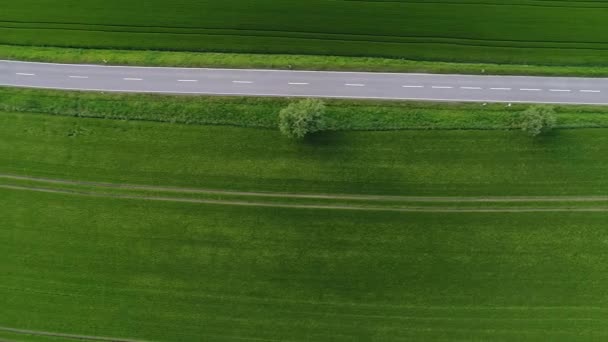 Vista Aérea Una Pequeña Carretera Rural Coches Irreconocibles — Vídeos de Stock