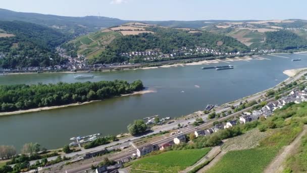 Vista Aerea Panoramica Sul Lorch Sul Fiume Reno Germania — Video Stock