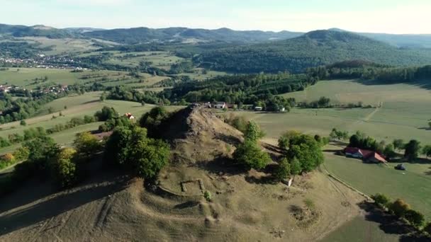 Panoramic Aerial View Rhoen Mountains Central German Uplands Germany Sunset — Stock Video