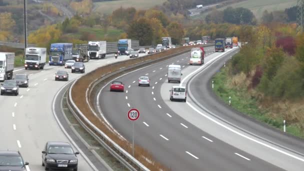 Idstein Germany October 2018 Dense Traffic Trucks German Highway Heavily — Stock Video