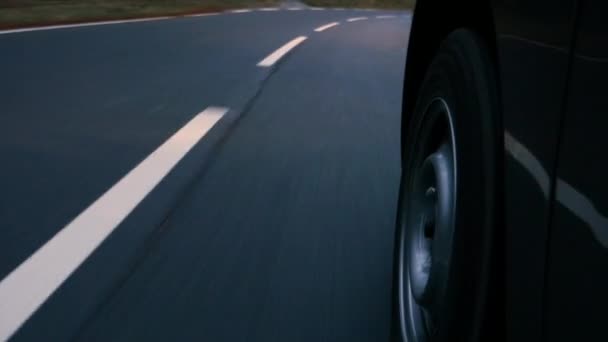 Guidare Una Strada Campagna Attraverso Foresta Crepuscolo Vista Basso Angolo — Video Stock