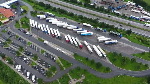 Highway Rest Area Truck Parking Aerial View — Stock Video