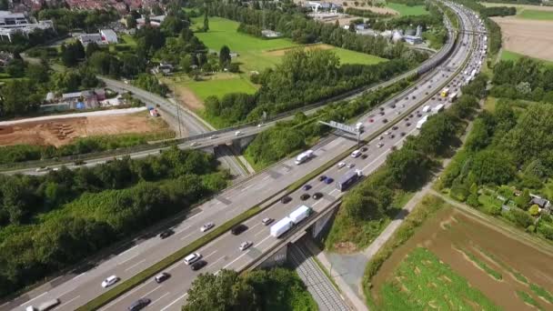 Tät Trafik Motorväg Flygvy Drone Film — Stockvideo
