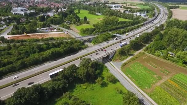 Tät Trafik Motorväg Flygvy Drone Film — Stockvideo