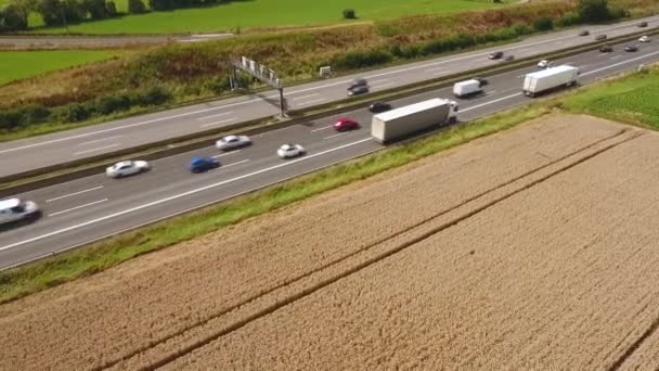 Aerial View Traffic Highway Tracking Shot Drone Footage — Stock Video