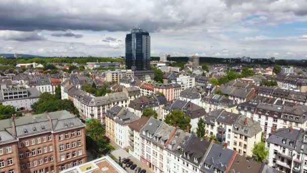 Stadsbeeld Van Frankfurt Duitsland Luchtfoto Drone Footage — Stockvideo