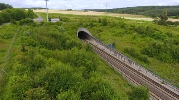 Tunnel Ingång För Höghastighets Tåg Spår Satellitvy Drone Film — Stockvideo