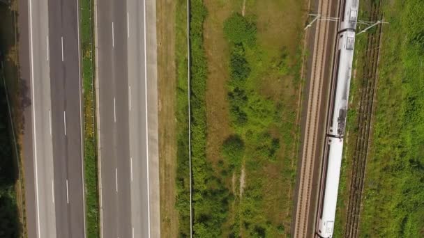 Trilha Rodoviária Ferroviária Vista Aérea Imagens Drones — Vídeo de Stock