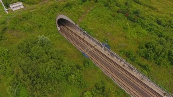 高速鉄道線路のトンネル入口 空中ビュー ドローン映像 — ストック動画
