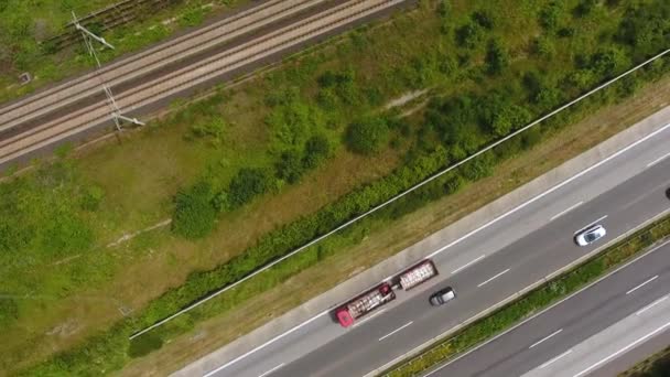 Carretera Vía Férrea Vista Aérea Imágenes Drones — Vídeos de Stock