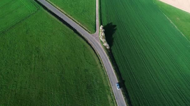 Cruce Carreteras Intersección Superficie Agrícola Vista Aérea — Vídeos de Stock