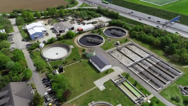 Sewage Treatment Plant Aerial View Tracking Shot — Stock Video