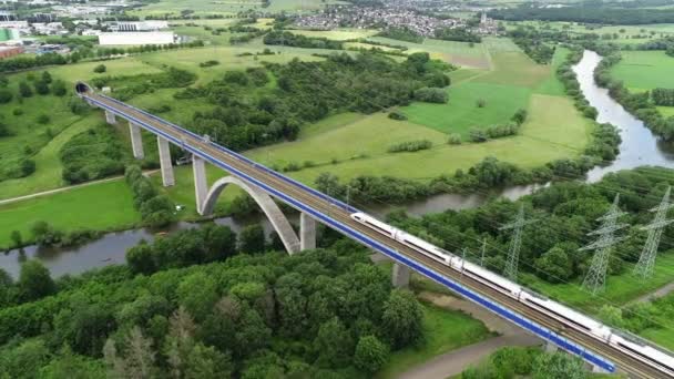 Spoorwegbrug Lahn Rivier Bovenaanzicht — Stockvideo