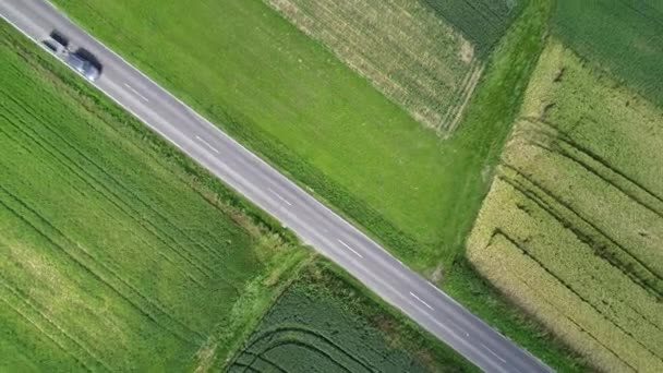 Road Agricultural Fields Tracking Shot High Angle View — Stock Video