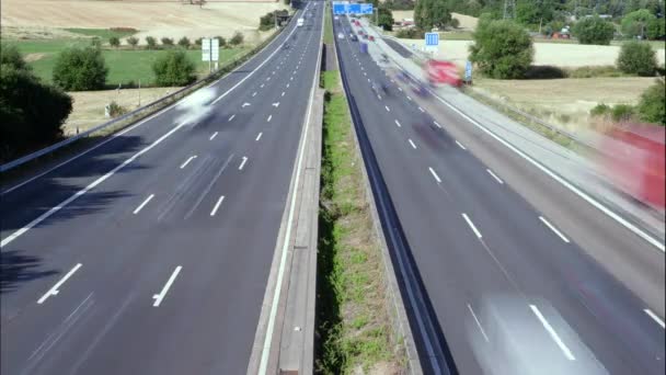 Tijd Verval Van Dicht Verkeer Duitse Snelweg Hoge Hoek Uitzicht — Stockvideo