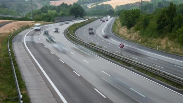 Timelapse Sűrű Forgalom Német Autópálya Motion Blur — Stock videók