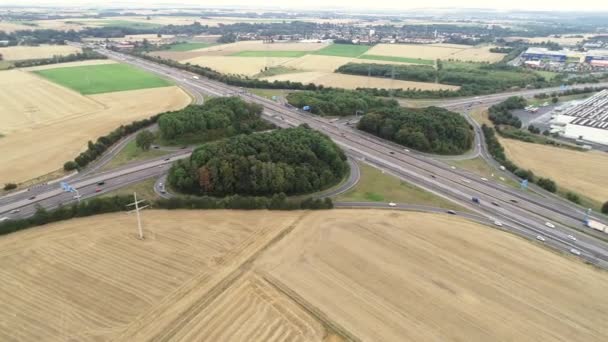 Widok Lotniczy Ruchu Drogowego Strzał Śledzenia Autostrady Zdjęcia Drone — Wideo stockowe