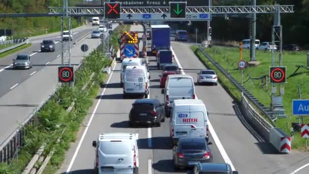 Wiesbaden September 2020 Construction Site Closed Lane Traffic Jam German — Stock Video