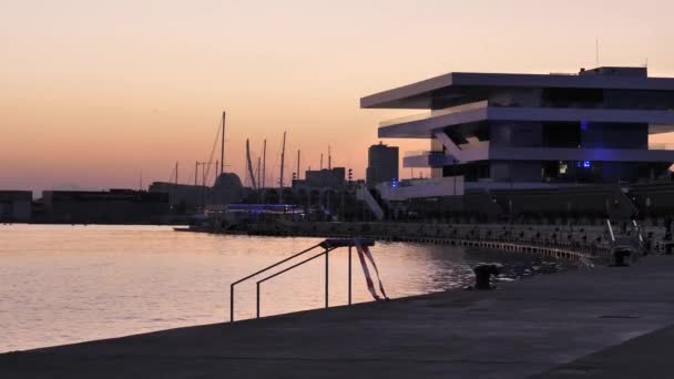 Avond Mode Van Valencia Avond Haven Van Valencia Bij Zonsondergang — Stockvideo