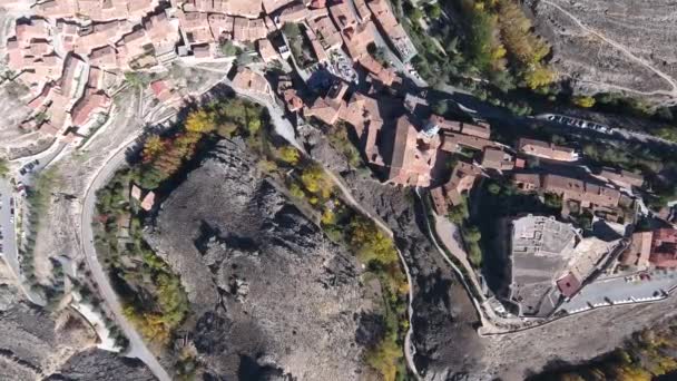 Antik Kentin Kale Kuşbakışı Drone Albarracin Antik Şehir Doğu Spanya — Stok video