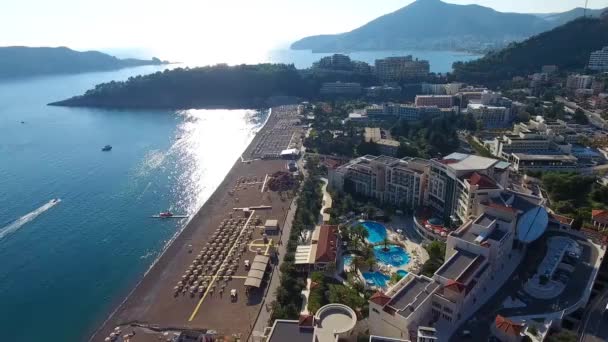 Budva Com Vista Panorâmica Becici Drone Tira Fotos Uma Altura — Vídeo de Stock