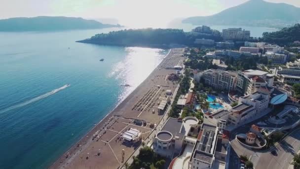 Budva Egy Madártávlatból Becici Drone Képei Magasból Lencse Tenger Házak — Stock videók