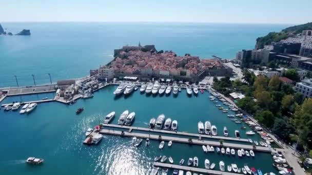 Budva Avec Une Vue Oiseau Becici Drone Prend Des Photos — Video