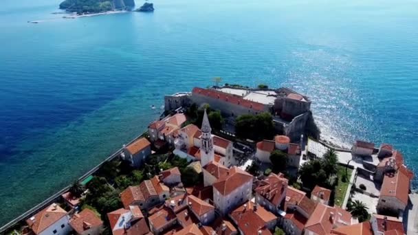 Budva Com Vista Panorâmica Becici Drone Tira Fotos Uma Altura — Vídeo de Stock