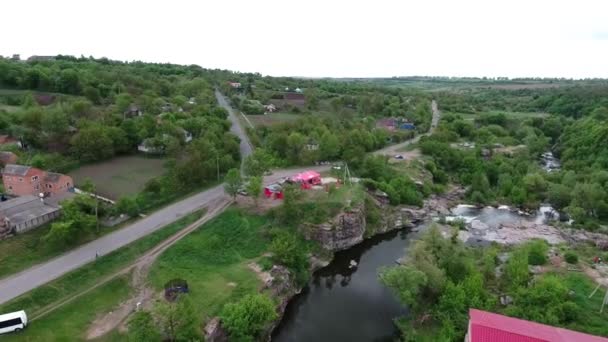 Buki Köyü Kuşbakışı Ukraynalı Kanyonda Drone Buka Nehir Beyaz Kayalıklar — Stok video