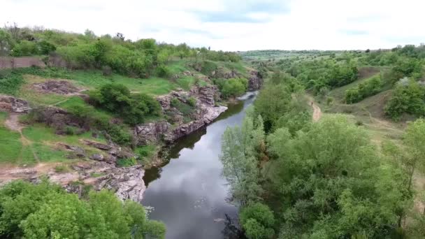 Український Каньйон Село Буки Пташиного Drone Видаляє Висоти Каньйон Річки — стокове відео