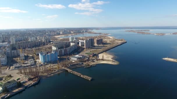 Río Puerto Carga Vista Pájaro Cherkassy Ucrania Panorama Drone Dispara — Vídeo de stock