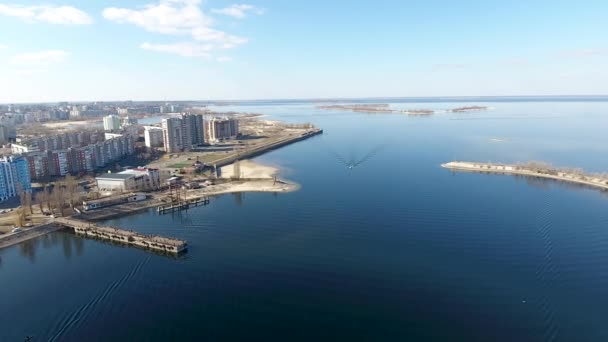 River Cargo Port Bird Eye View Cherkassy City Ukraine Panorama — Stock Video