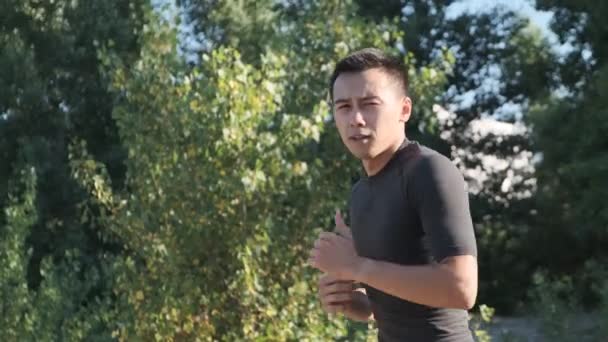 Parkta Genç Bir Sporcu Boksörü Geri Dönüş Eğitimi Genç Adam — Stok video
