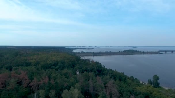 Barrage Cherkasy Depuis Une Vue Aérienne Sur Rivière Dniepr Route — Video