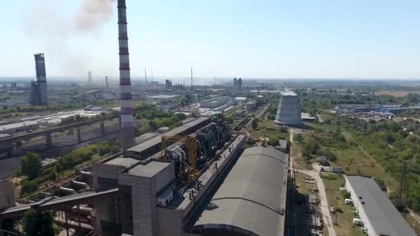 Urban Coal Boiler House Aerial View Drone Flies Heat Station — Stock Video