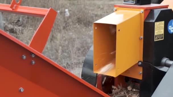 Automatyczny Śmigłowiec Odcina Grube Gałęzie Gałęzie Kruszarki Automatycznym Podawaniem Materiału — Wideo stockowe