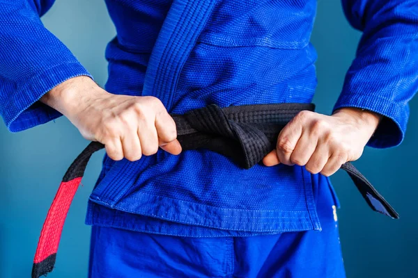 Bliżej Środku Bjj Brazylijski Jiu Jitsu Czarny Pas Ręce Trzymając — Zdjęcie stockowe