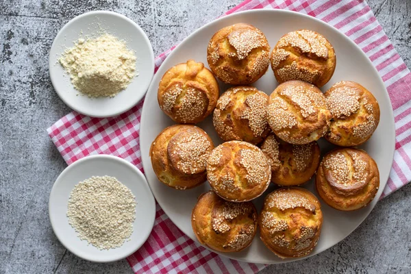 Vista Superior Sobre Muffins Pão Milho Prato Para Café Manhã — Fotografia de Stock
