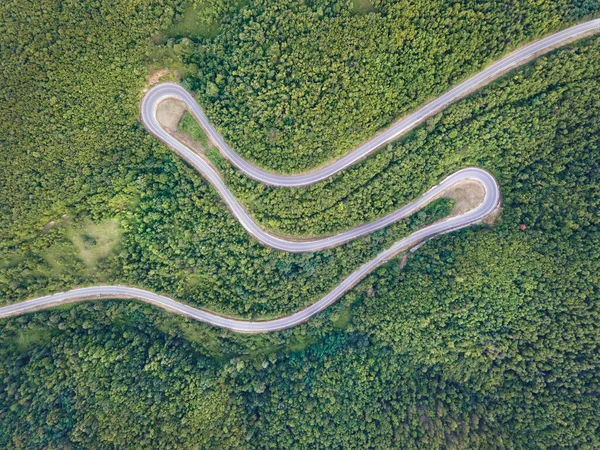 Vista Aérea Arriba Hacia Abajo Imagen Dron Asfalto Carretera Montaña — Foto de Stock