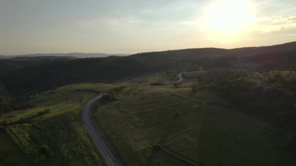 Vista Aérea Desde Arriba Carretera Campo Cordillera Entre Hierba Verde — Vídeos de Stock