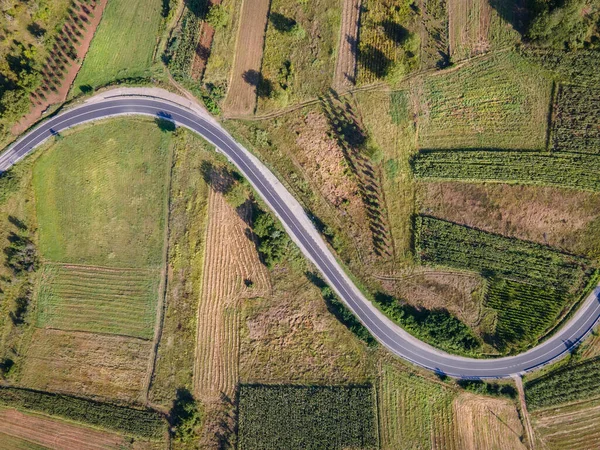 Vista Aérea Arriba Hacia Abajo Desde Arriba Carretera Campo Los — Foto de Stock