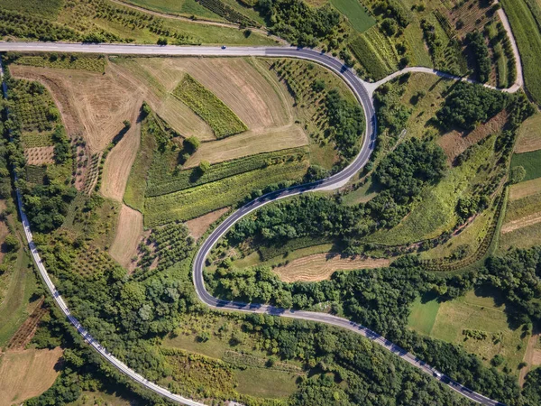 Vista Aérea Arriba Hacia Abajo Desde Arriba Carretera Campo Los — Foto de Stock